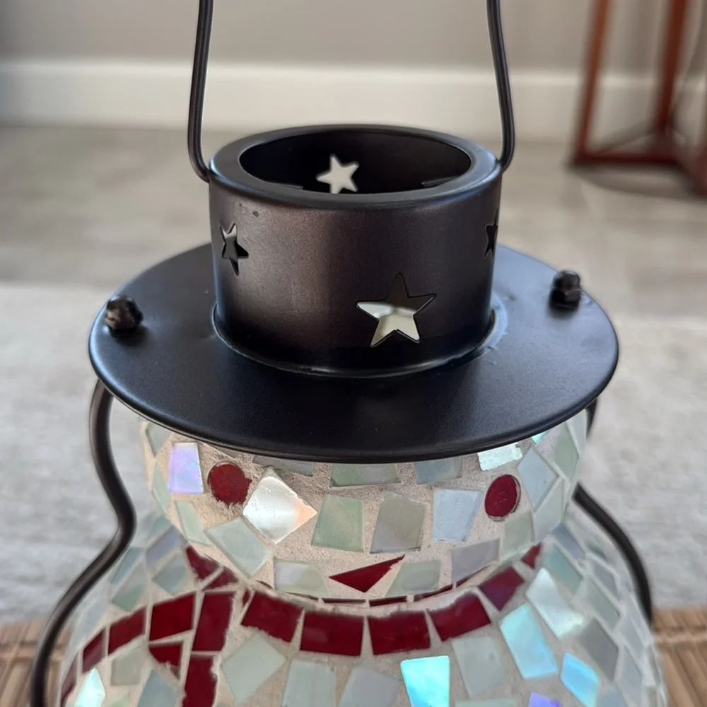 *LIKE NEW* Mosaic Tile Snowman Lantern - Adorable